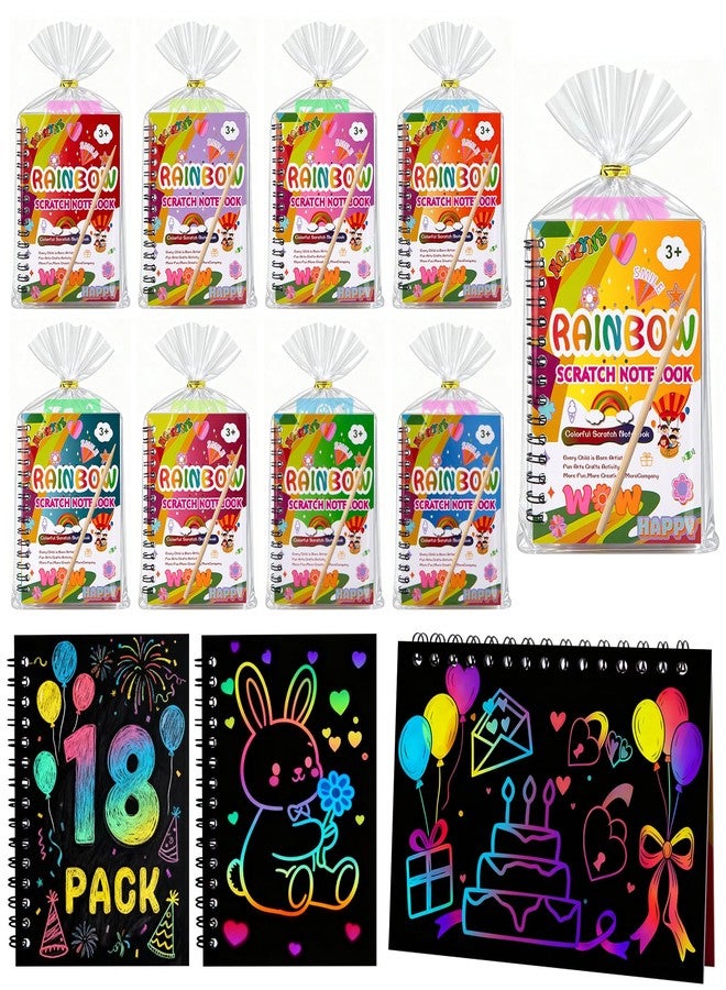 HONLYNE Valentines Day Gifts for Kids, 18 Pcs Rainbow Scratch Art Notebook, Loot Bag Fillers for Kids, Classroom Goodie Bag Fillers, Birthday Party Favors Bulk Gifts for Girls Boys, Return Crafts New Year - Image 1